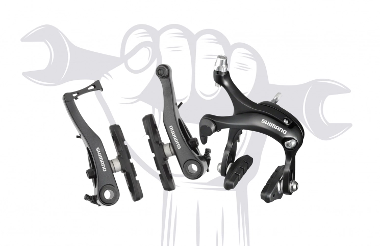 Brake pad replacement (front or rear) for rim brakes (V-brake, caliper, cantilever) with adjustment, materials charged separately