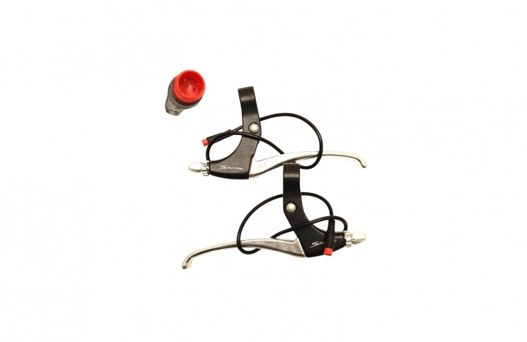 Saccon remhendel set voor E-bike met magnetische rem onderbrekings schakelaar. zwart/zilver